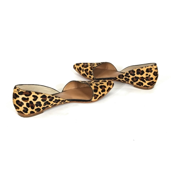 J CREW Womens Zoe Calf Hair Leopard D'orsay Leather Flats Pointed Toe Size 6 - Picture 5 of 9